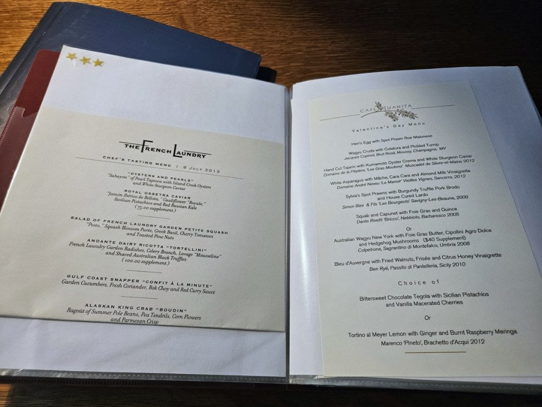 French Laundry and Cafe Juanita menus