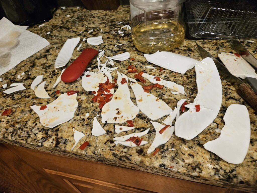 Salt & Pepper Shrimp plate shattered